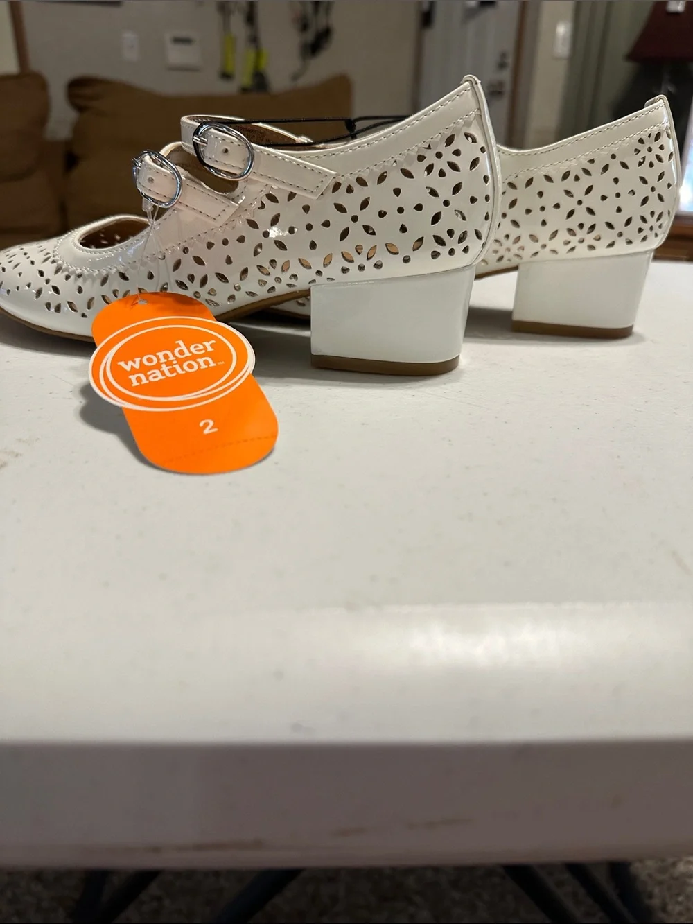Wonder Nation Cream Laser-Cut Double-Strap Small Heel-Girls- Never Worn w/tag